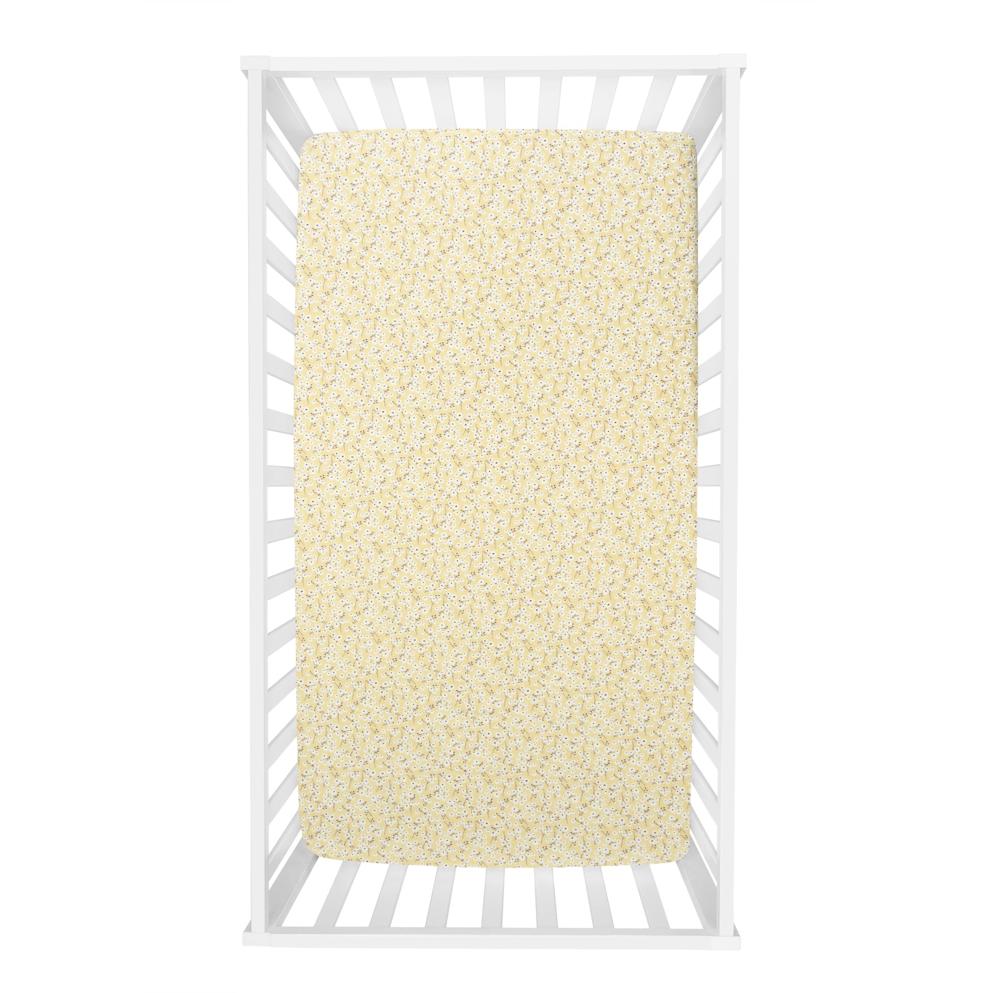  Golden Daisies Deluxe Flannel Fitted Crib Sheet - overhead view
