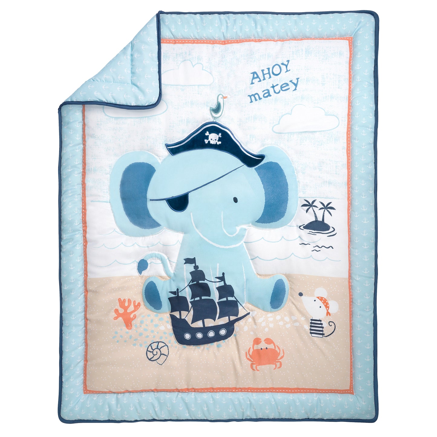 Ahoy Archie 4 Piece Crib Bedding Set by Sammy & Lou Crib Quilt with folded corner view