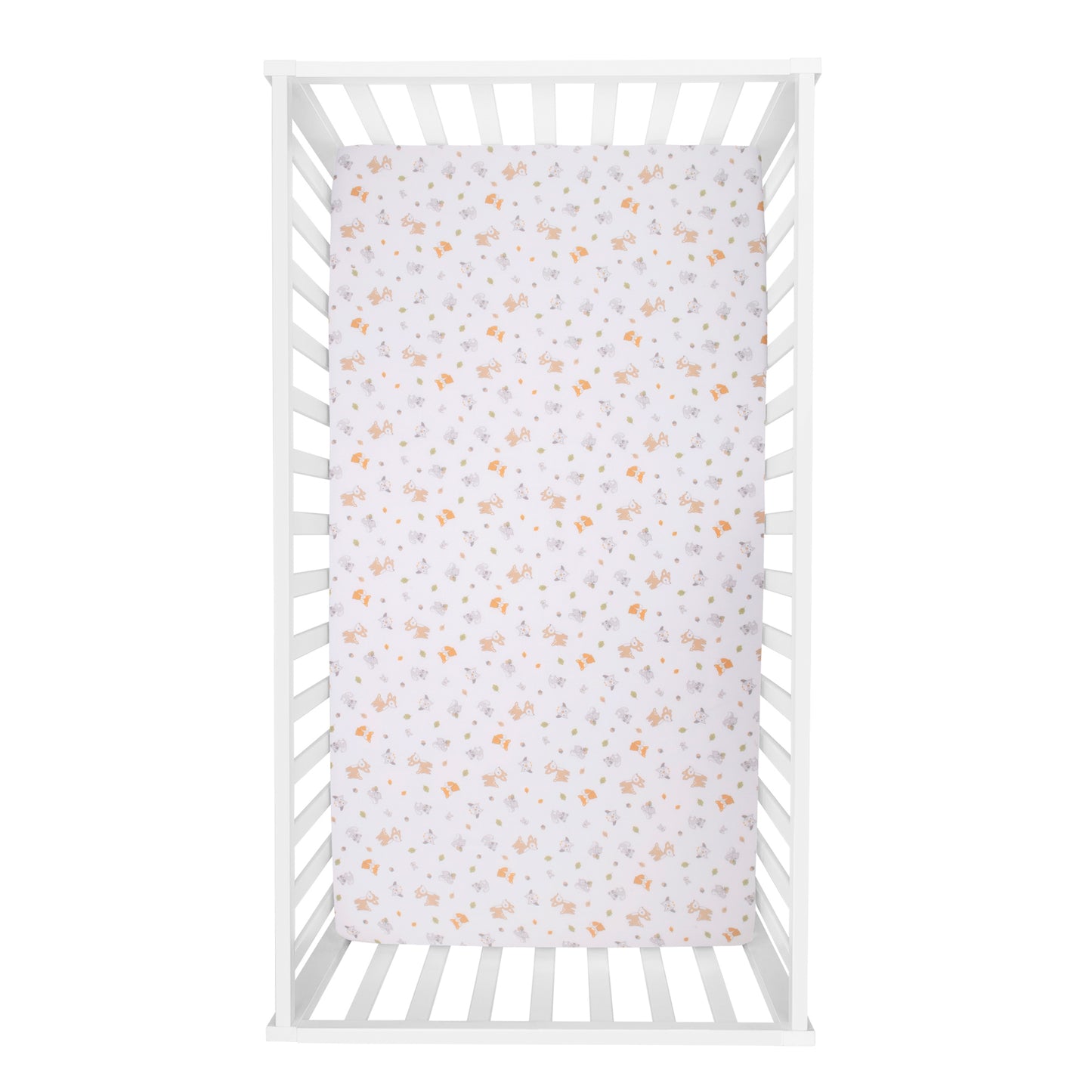 Friendly Forest 4 Piece Crib Bedding Collection by Sammy & Lou®; overhead view crib sheet