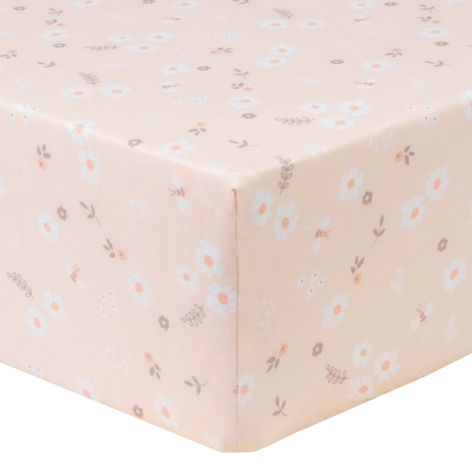  Cottontail Floral 2- Pack Microfiber Fitted Crib Sheet; features simple sweet coordinating white florals on a blush pink background. 