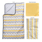 Buttercup Zigzag 3 Piece Crib Bedding Set- 3 pieces laid out; crib quilt, crib sheet, crib skirt