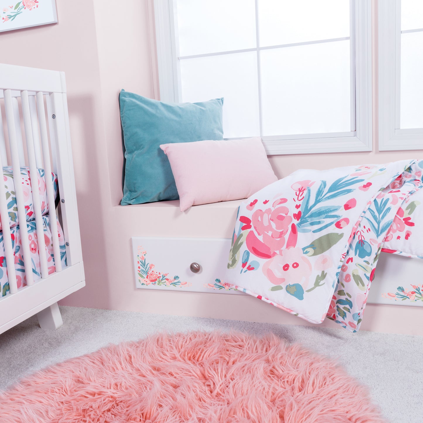 Painterly Floral 3 Piece Crib Bedding Set