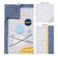 Galaxy 3 Piece Crib Bedding Set pieces laid out includes nursery quilt, crib sheet and crib skirt