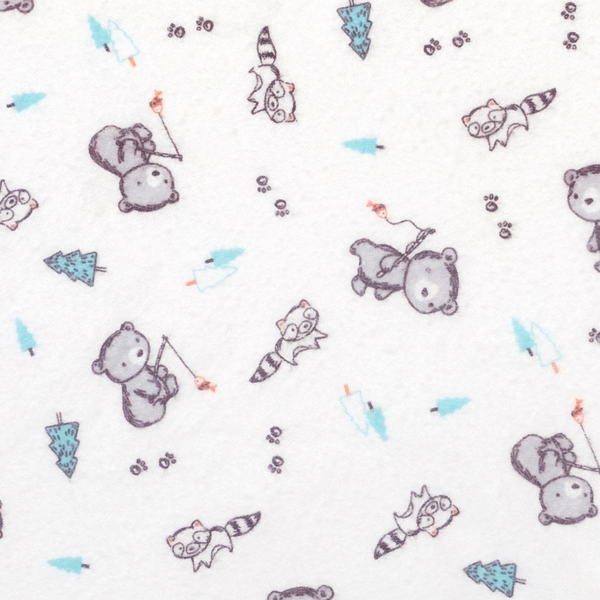  Gone Fishing 3 Piece Crib Bedding Set; swatch view features adorable fishing bears with raccoons and forest trees