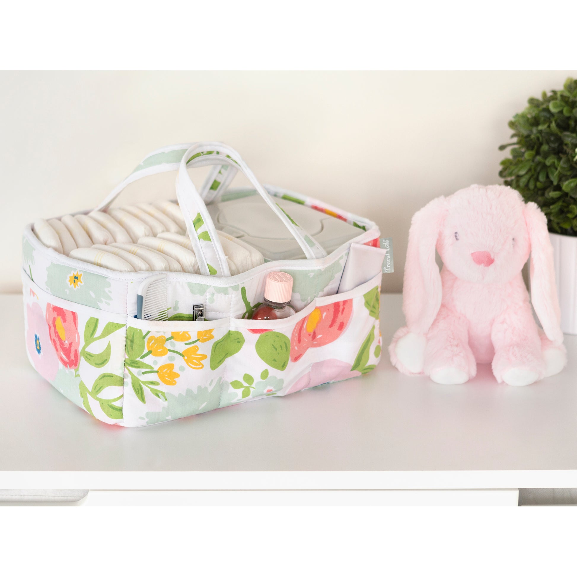  Floral Storage Caddy- stylized in room usage view