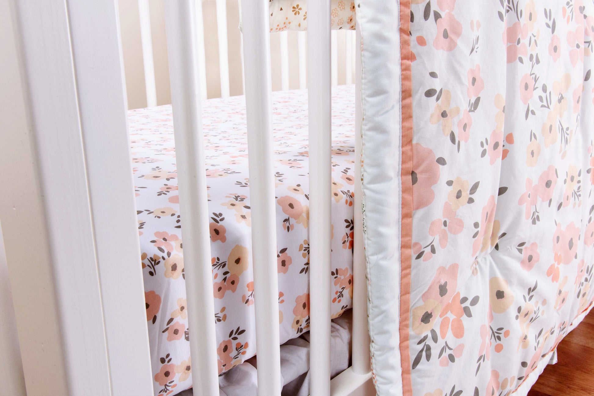 Stylized in Room Blush Floral 3 Piece Crib Bedding Set 