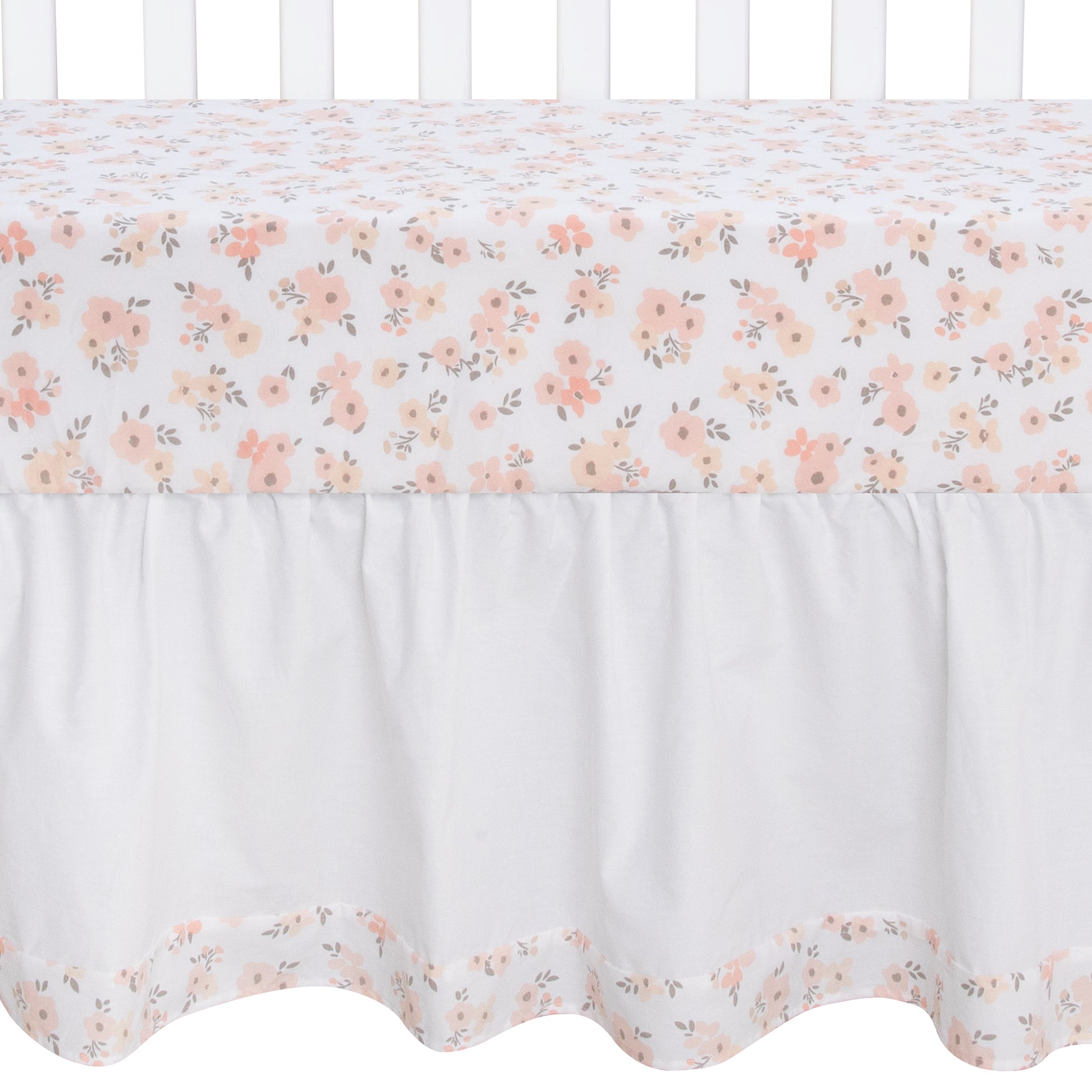 Blush Floral 3 Piece Crib Bedding Set - floral and white crib skirt