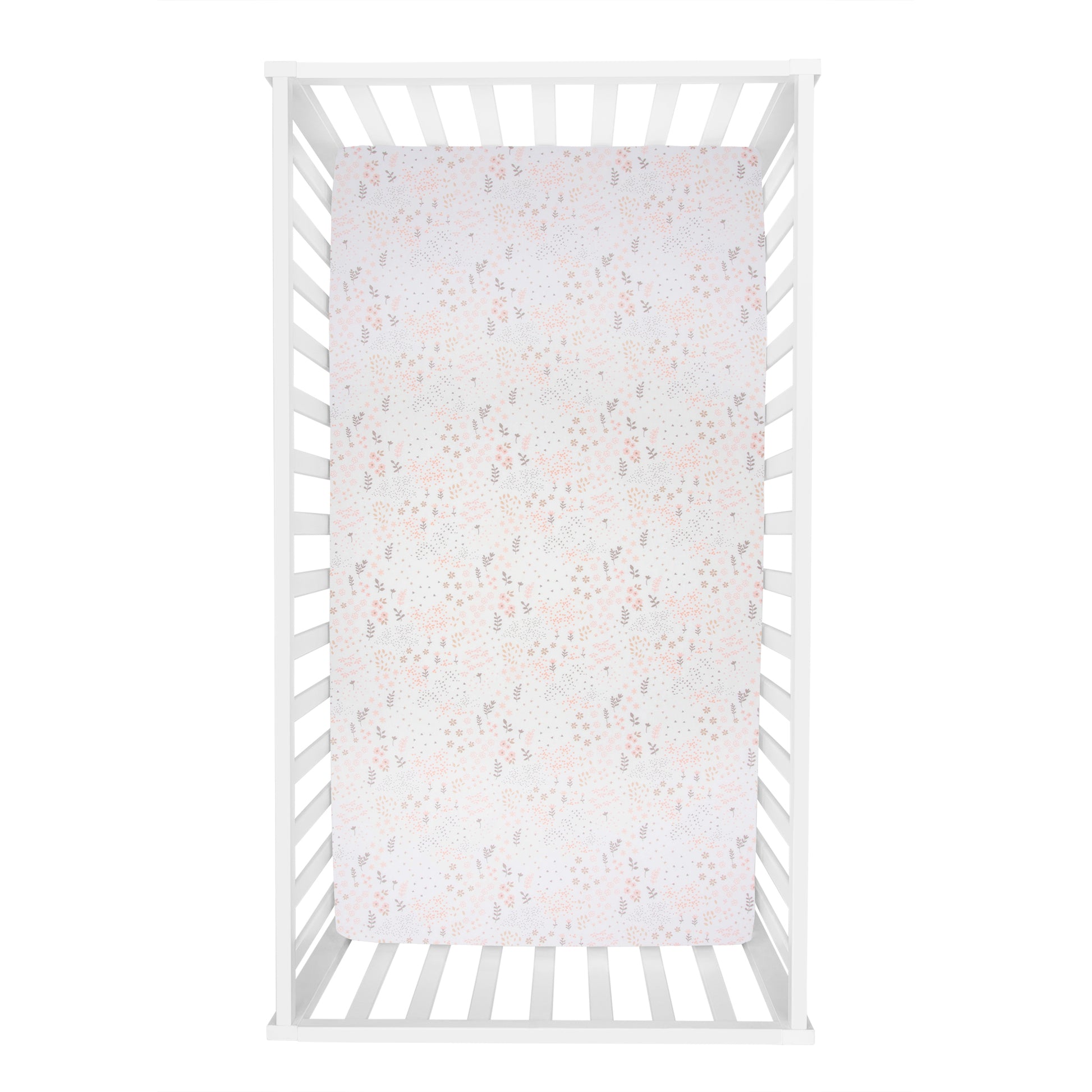 Blush Floral Fitted Crib Sheet - overhead view