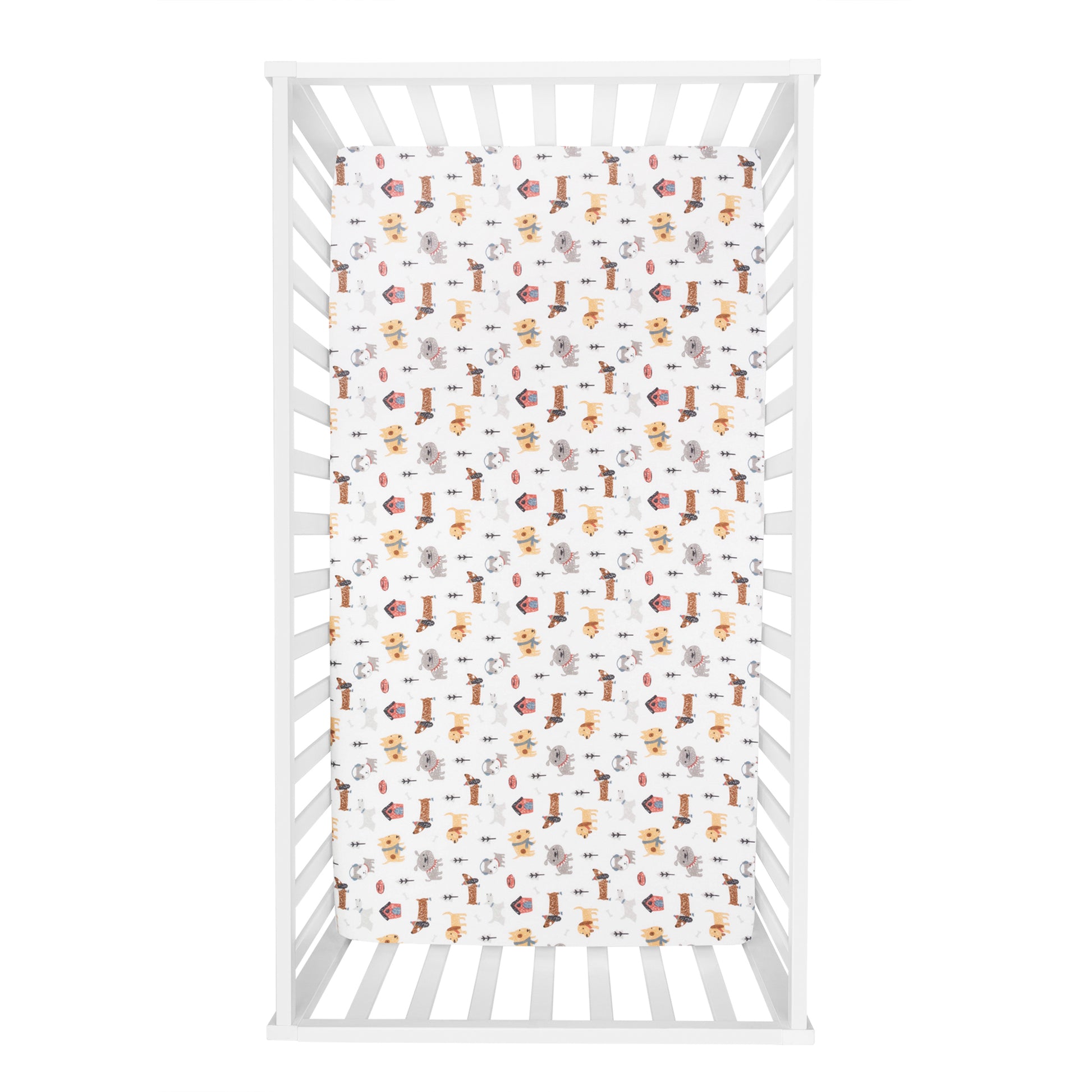  Dog Park Deluxe Flannel Crib Sheet- overhead view