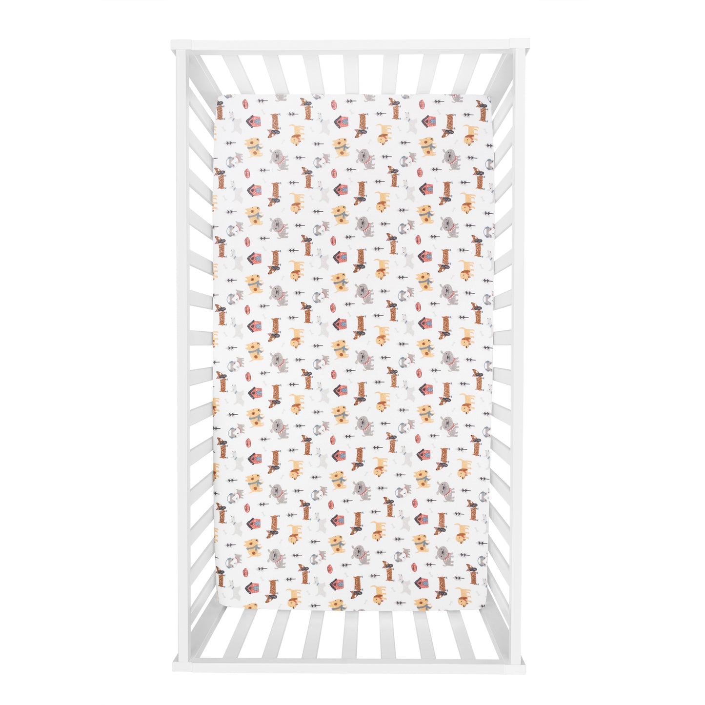  Dog Park Deluxe Flannel Crib Sheet- overhead view