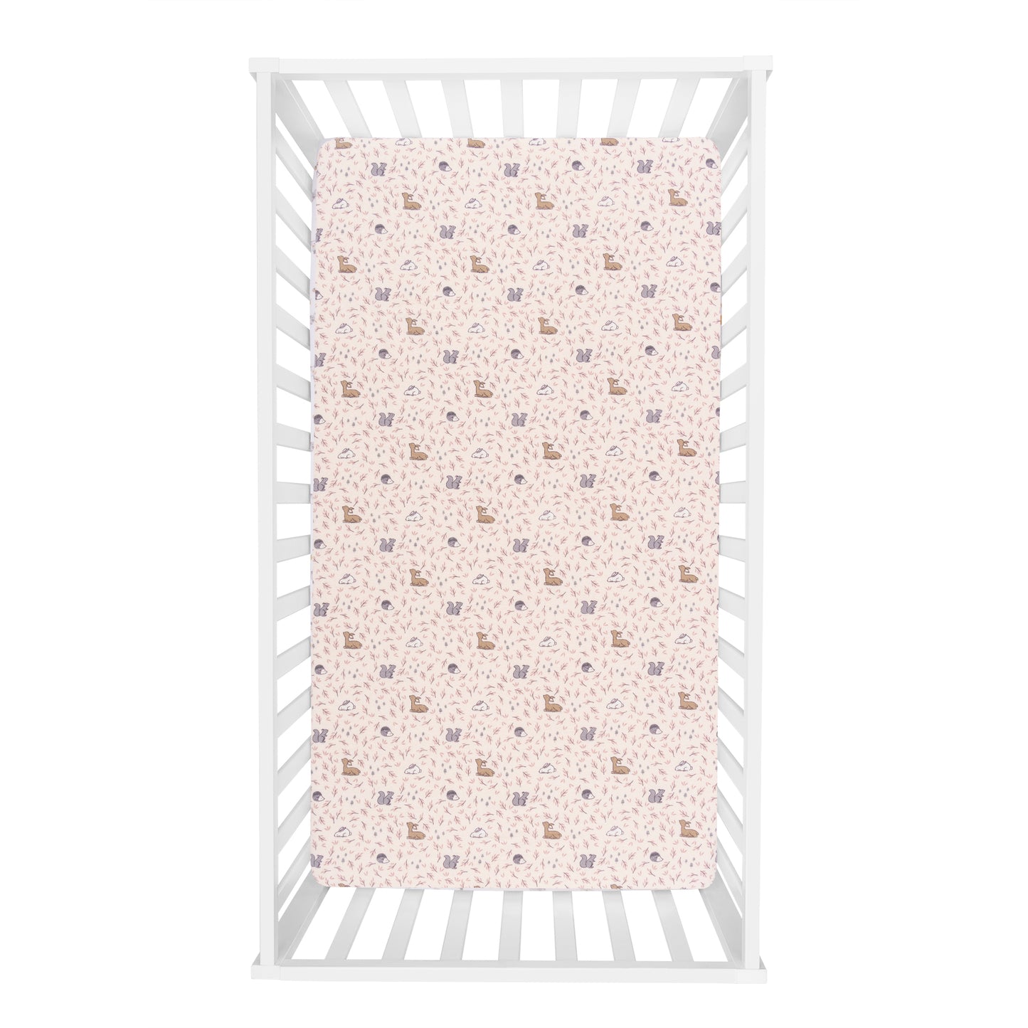 Autumn Forest Deluxe Flannel Fitted Crib Sheet- overhead view on crib 