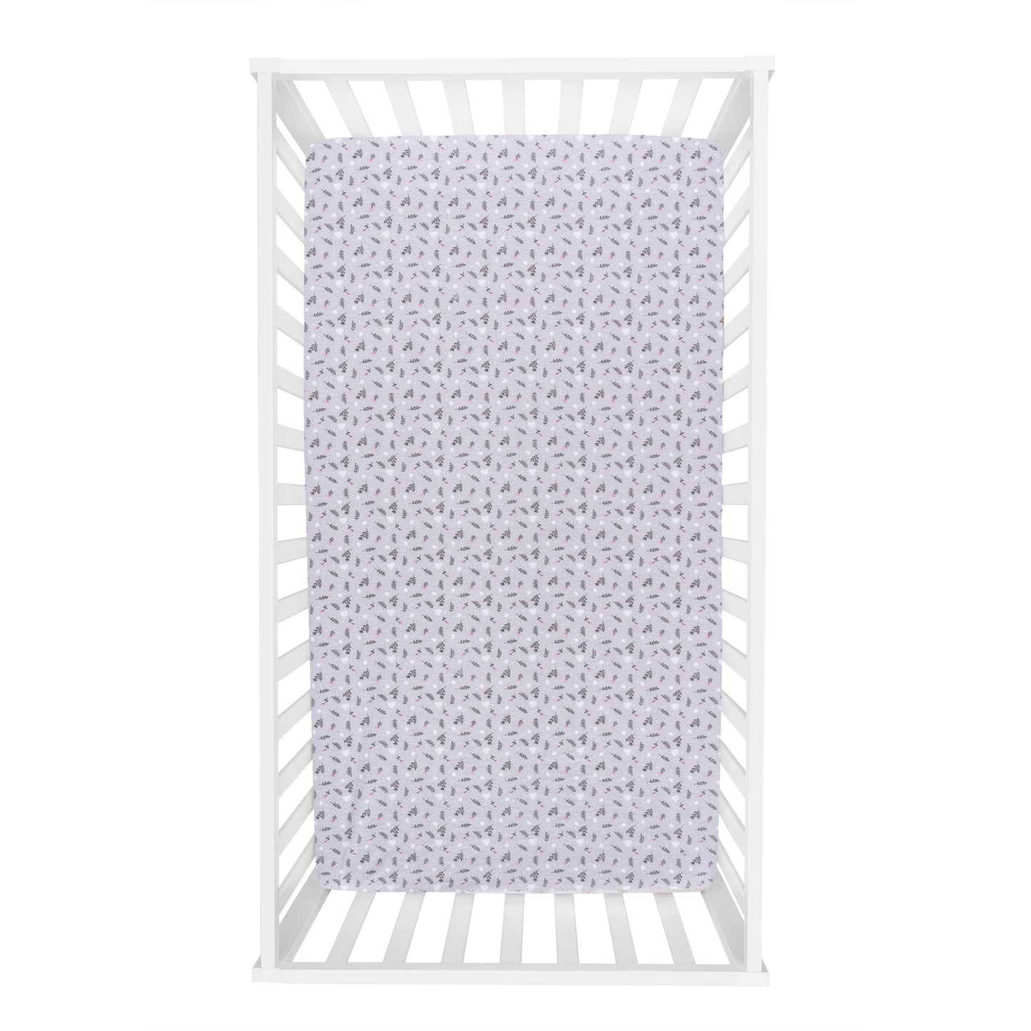 Baby on Gray Plaid Deluxe Flannel Fitted Crib Sheet - overhead view