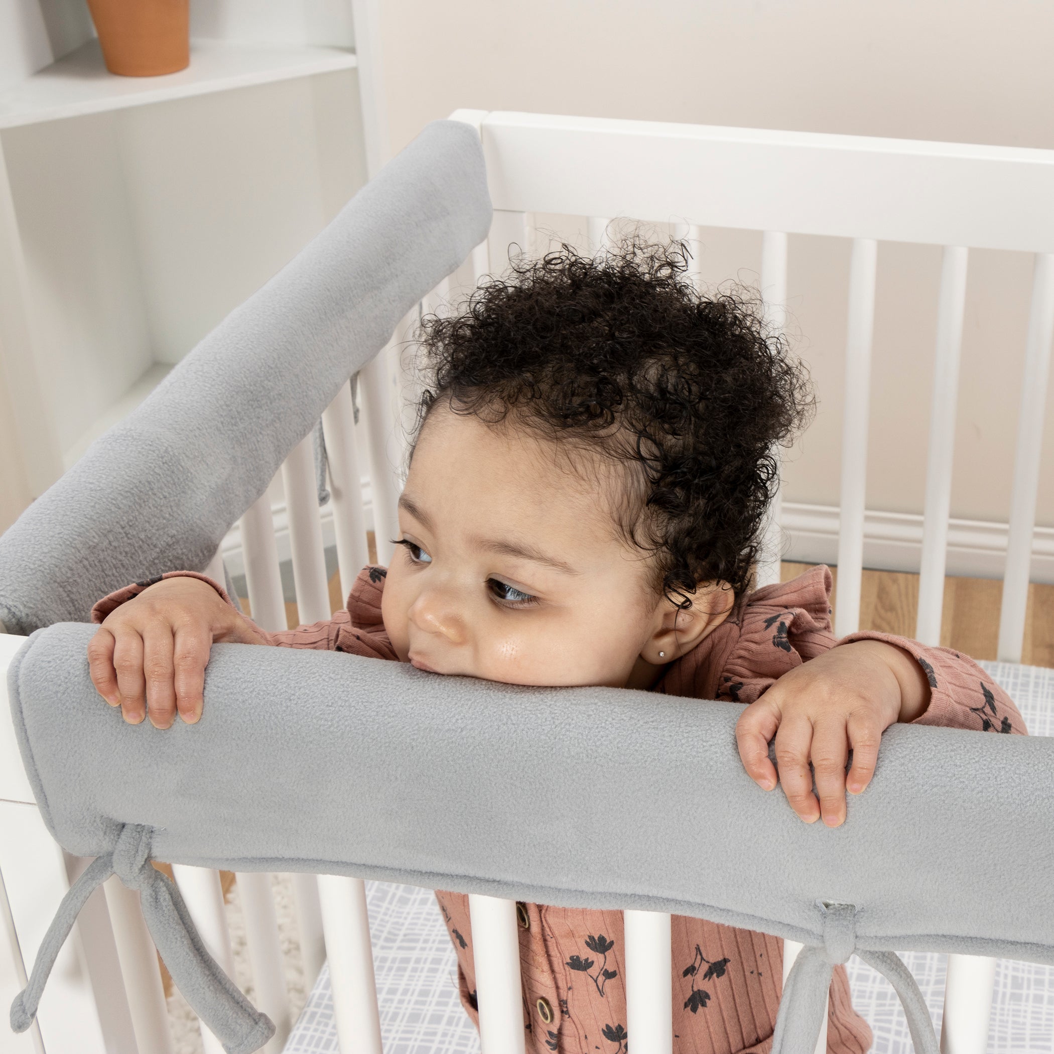 Grey crib rail on sale cover