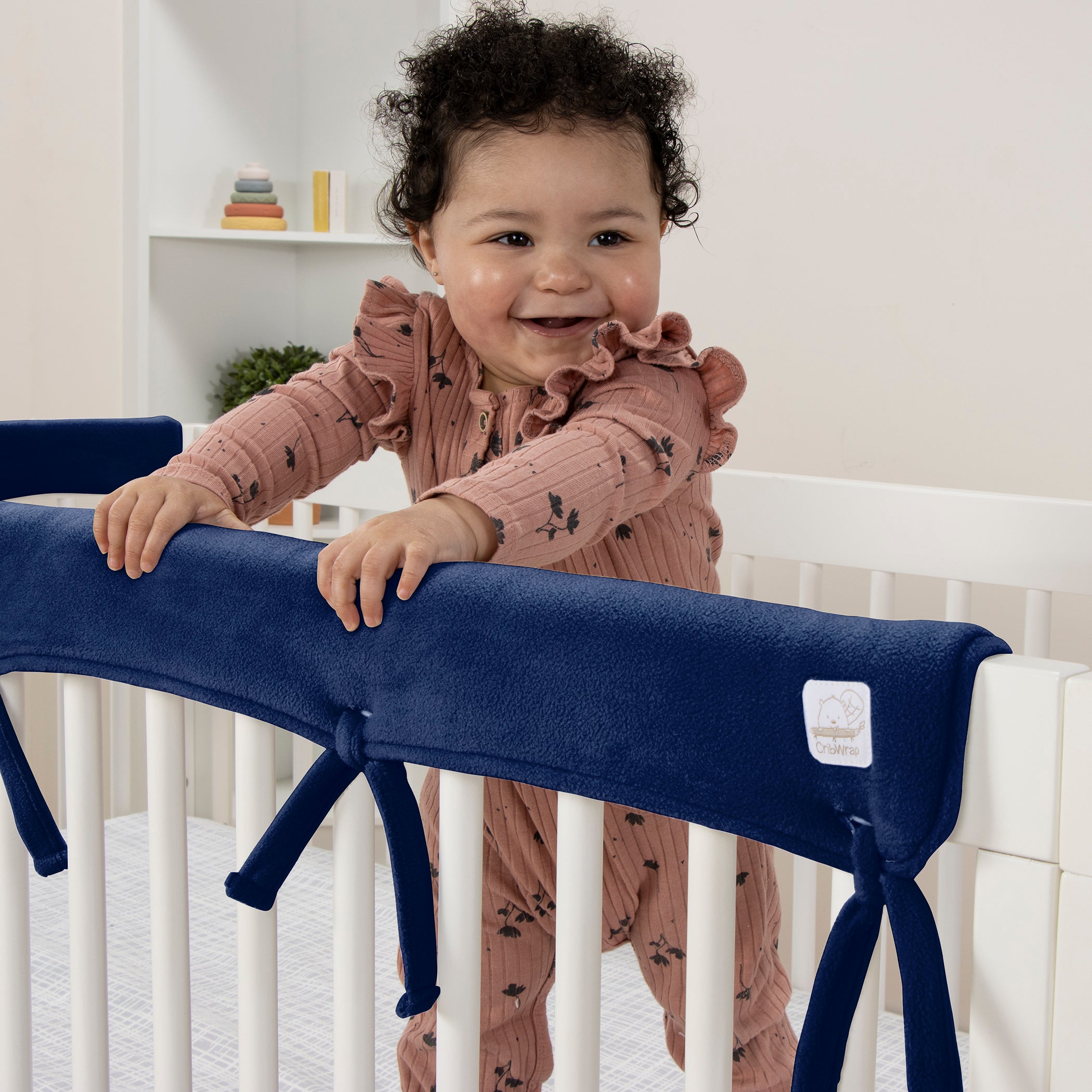 Navy crib sale rail cover