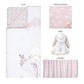  Sammy and Lou Cottontail Cloud 4 Piece Crib Bedding Set ; pieces laid out includes crib bedding, crib sheet, crib skirt and bunny plush toy