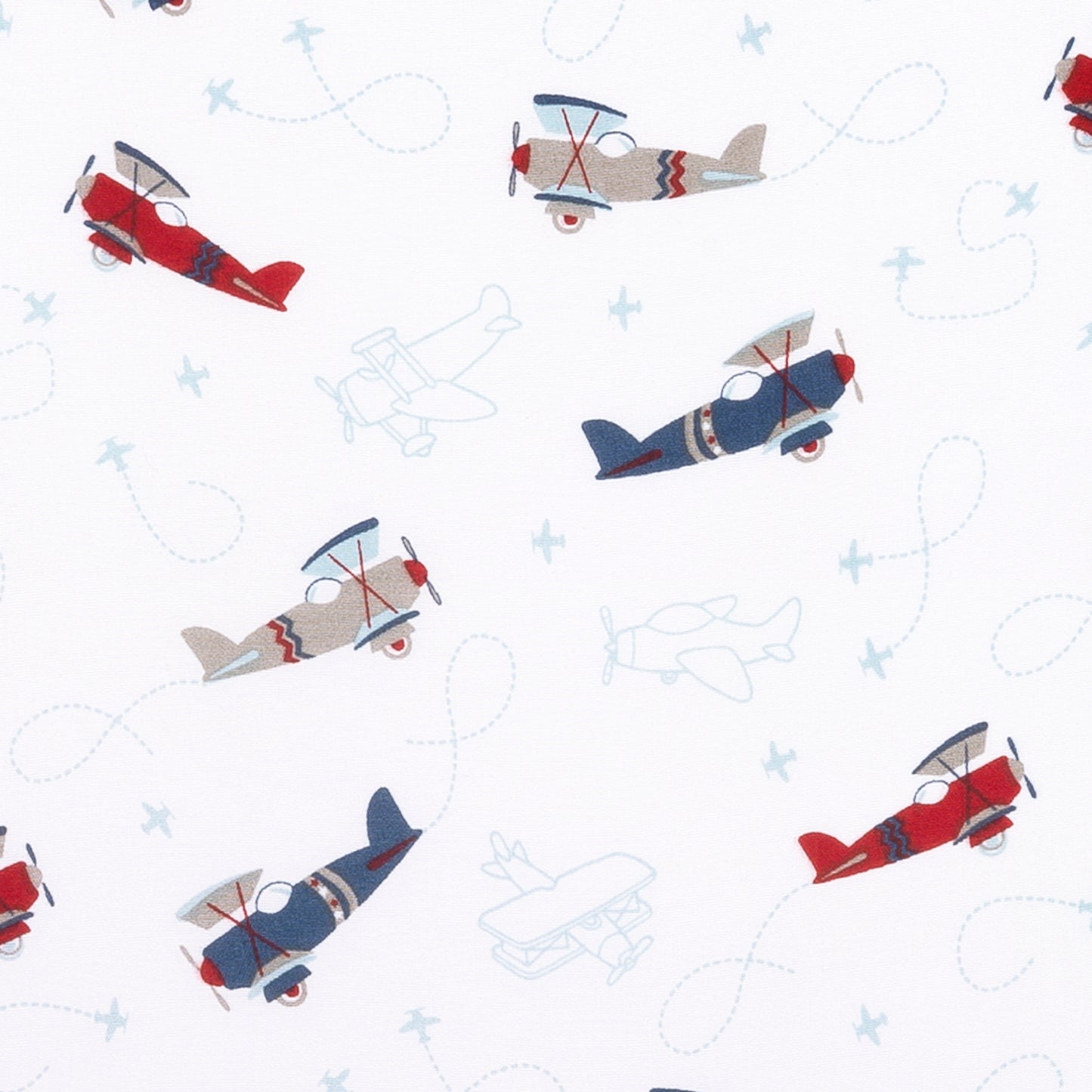 Swatch View of Sammy and Lou Adventure Awaits 4 Piece Crib Bedding Set Crib Sheet that features Red and Navy Airplanes