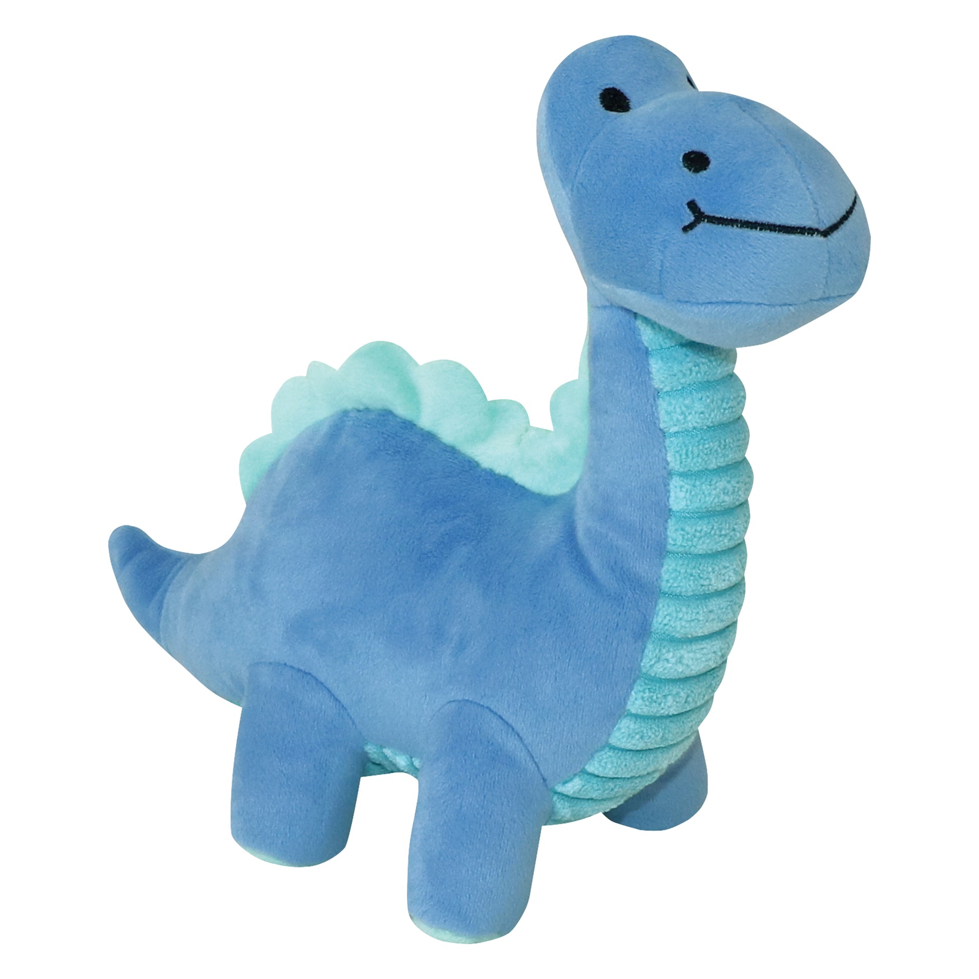  Sammy and Lou Dinosaur Pals 4 Piece Crib Bedding; blue dinosaur plush toy angled view 
