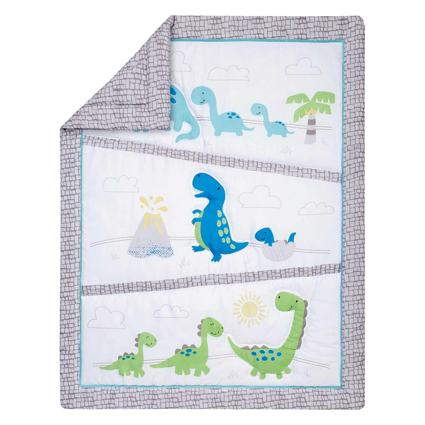 Sammy and Lou Dinosaur Pals 4 Piece Crib Bedding; crib quilt with corner folded