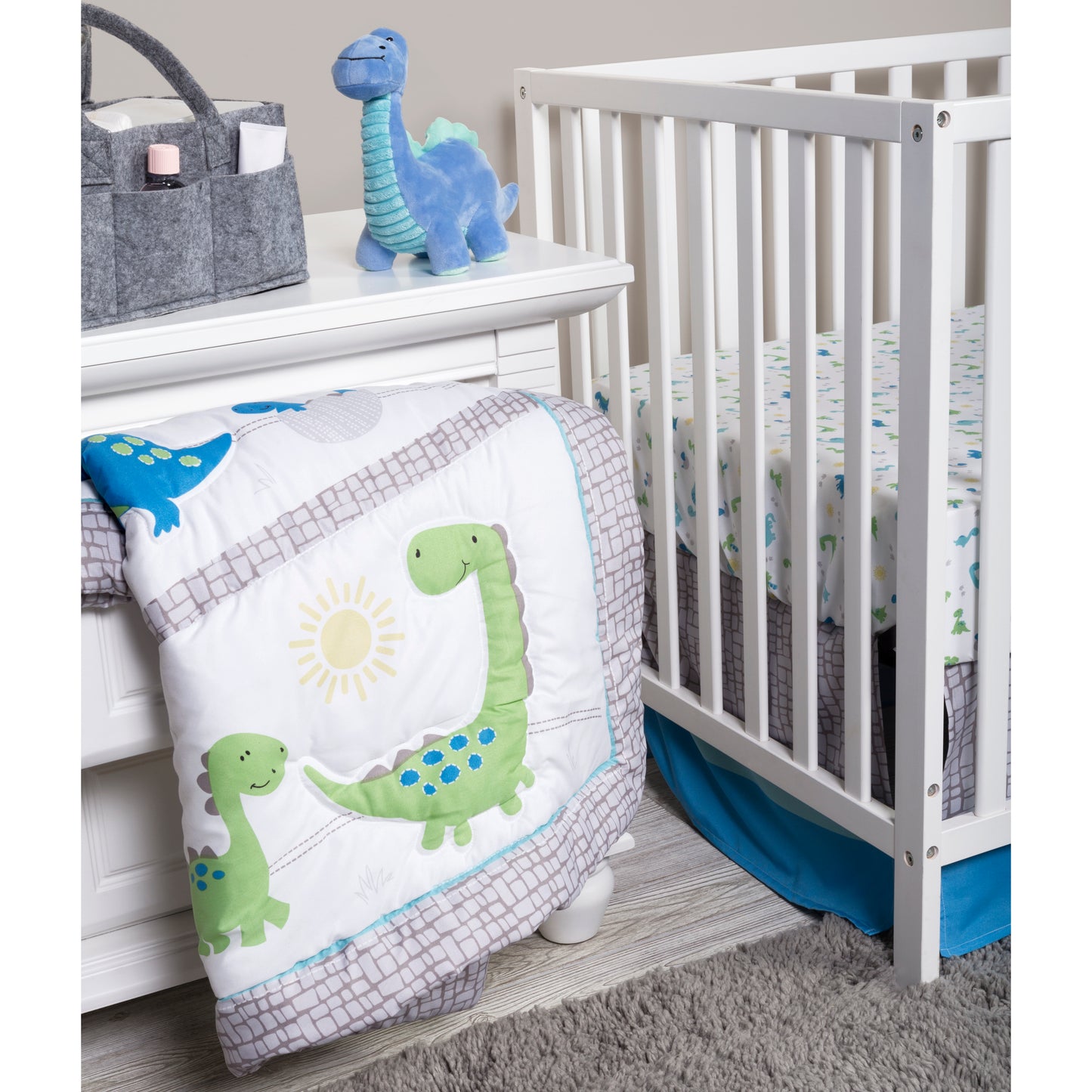  Sammy and Lou Dinosaur Pals 4 Piece Crib Bedding in stylized room