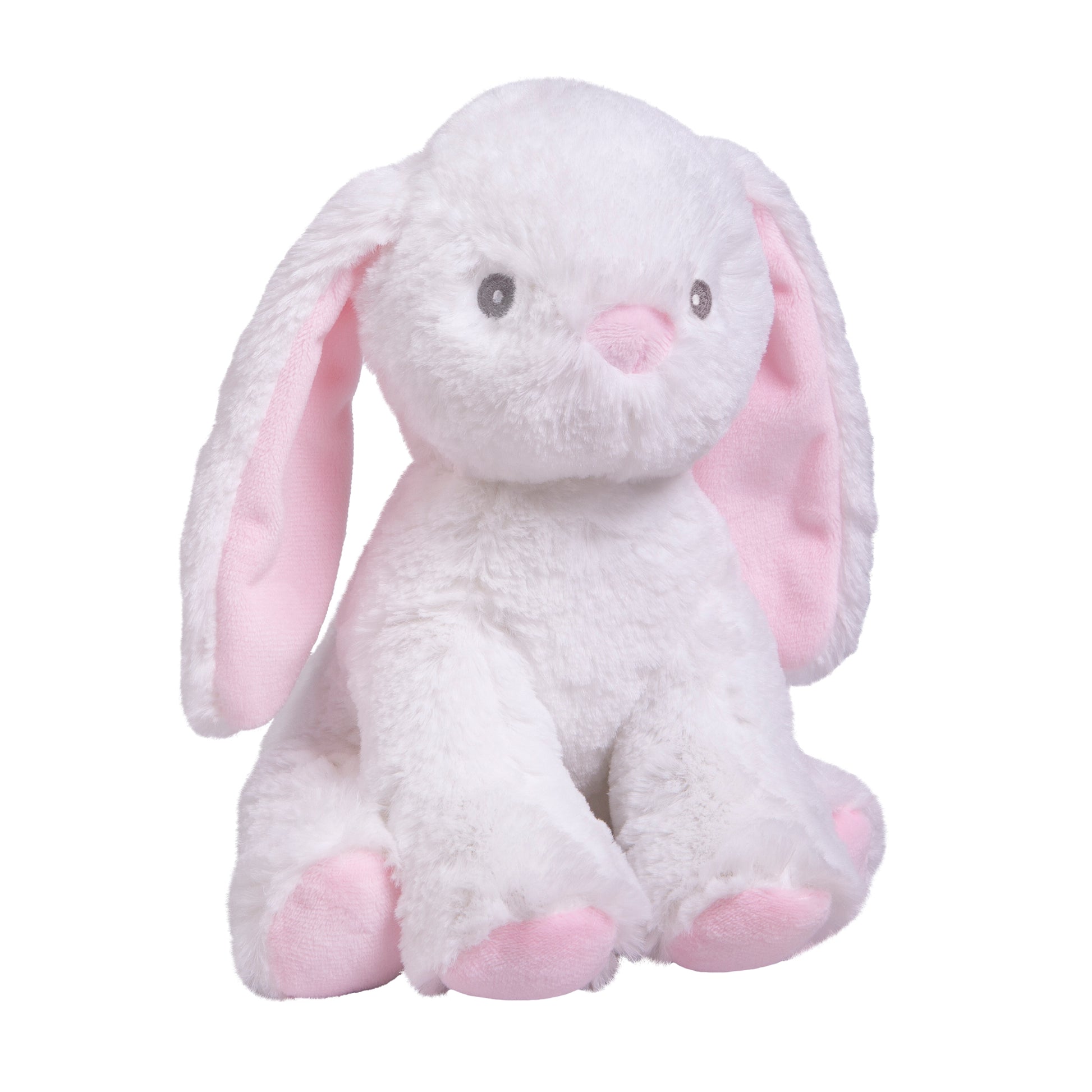  Emma 4 Piece Crib Bedding Collection by Sammy and Lou; bunny plush toyis made of soft white plush fabric and measures 9 inches tall