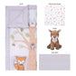  Friendly Forest 4 Piece Crib Bedding Collection by Sammy & Lou® ; pieces laid out include nursery quilt, crib sheet, crib skirt and plush toy