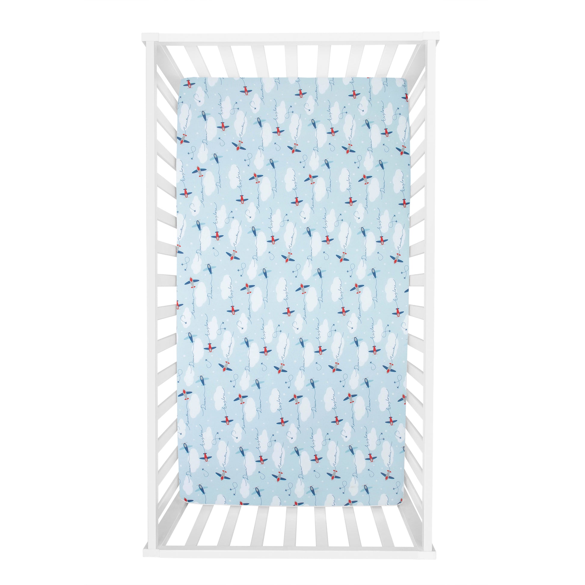 Airplanes 2-Pack Microfiber Fitted Crib Sheet Set- Overhead View