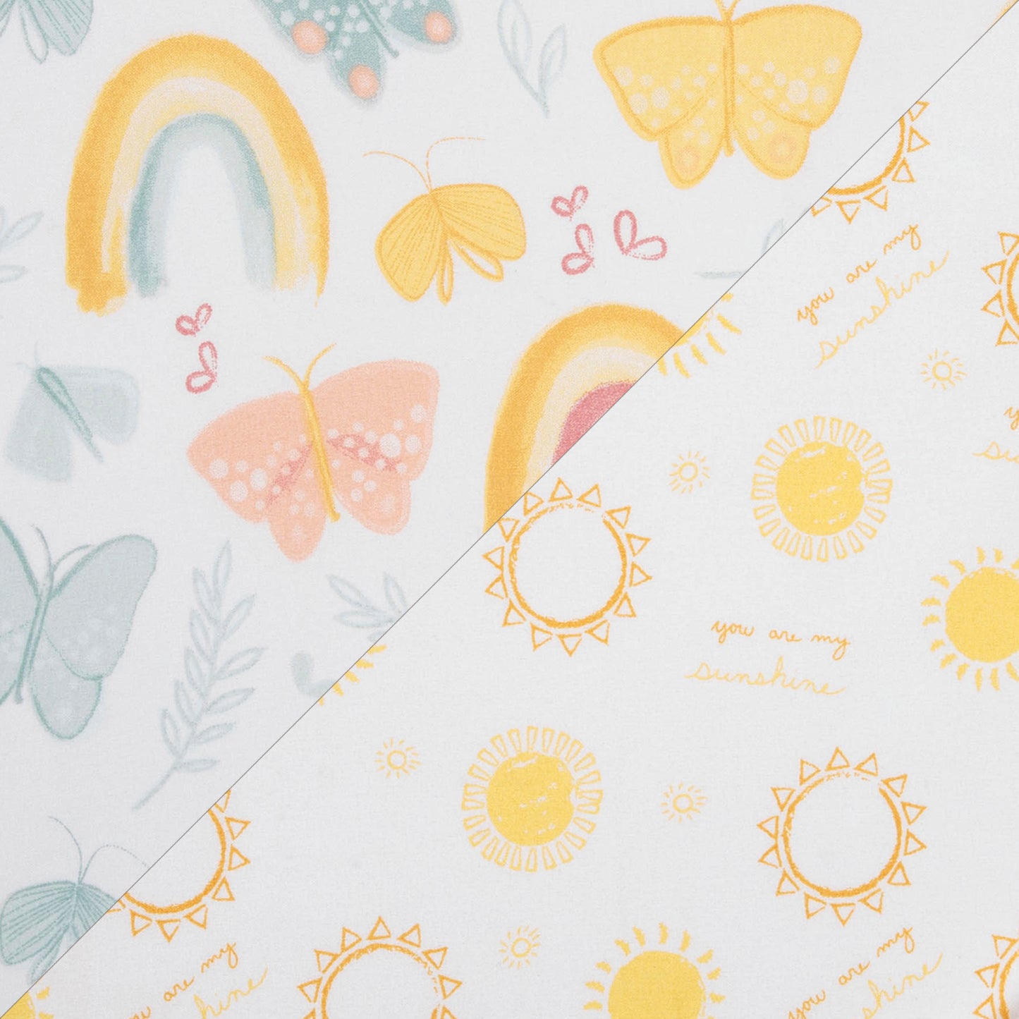 Butterflies & Sunshine 2-Pack Microfiber Fitted Crib Sheet Set - dual swatch view