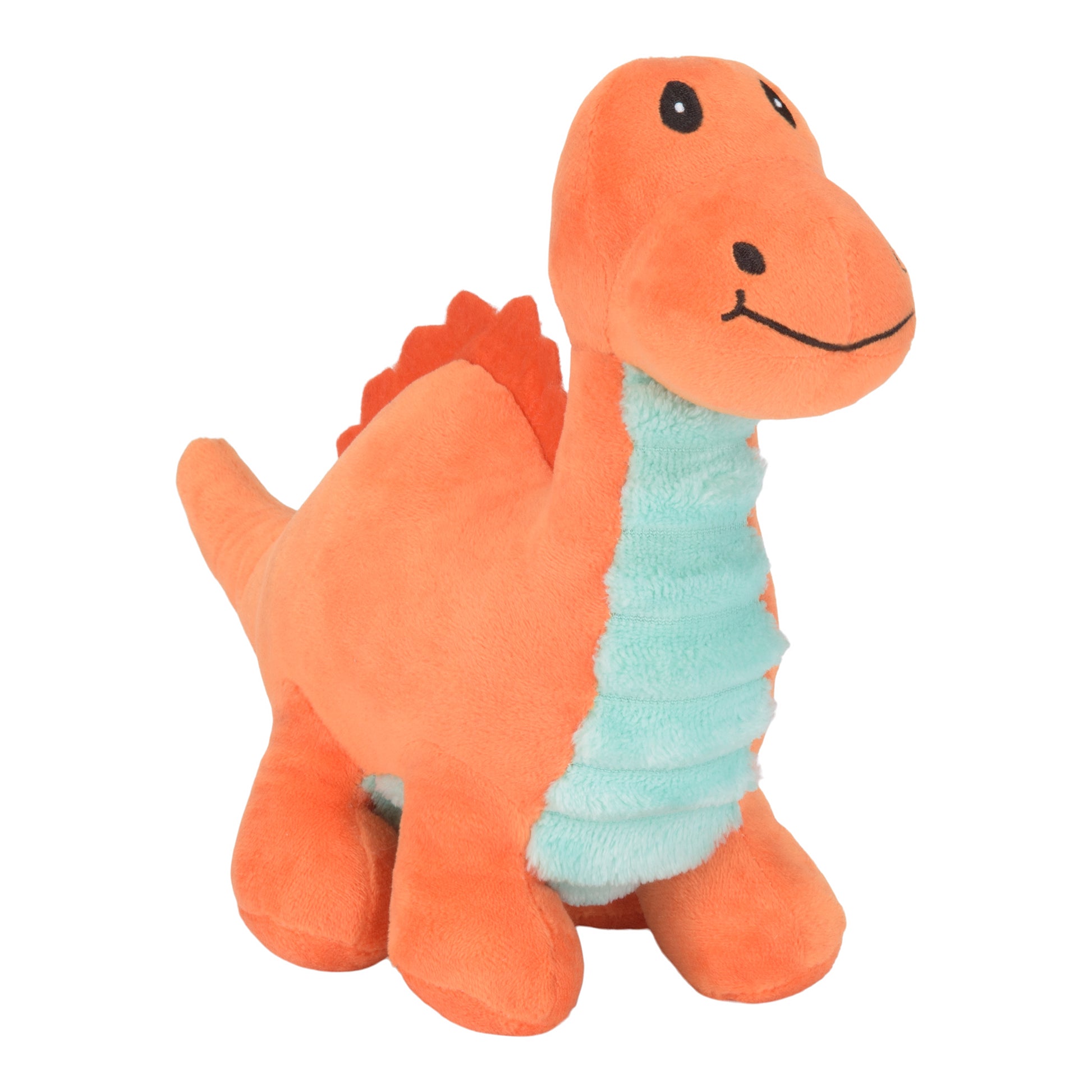 Dinosaur Million Years 4 Piece Crib Bedding Set by Sammy & Lou®; orange dinosaur plush toy, angled image