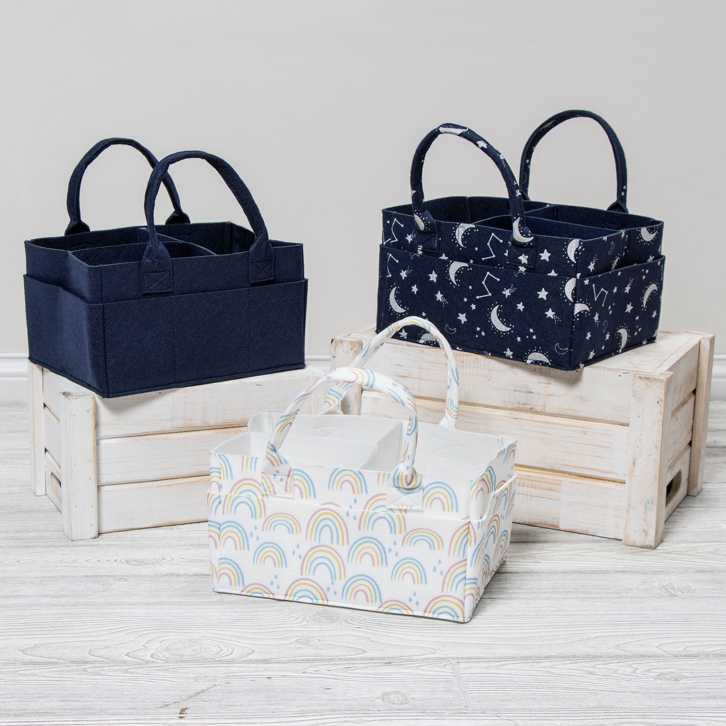 Felt Caddy Stylized image in a variety of prints including constellation, rainbow and solid navy