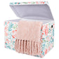 Painterly Floral Felt Toy Box by Sammy & Lou® Angled with lid open with pink blanket peeking out