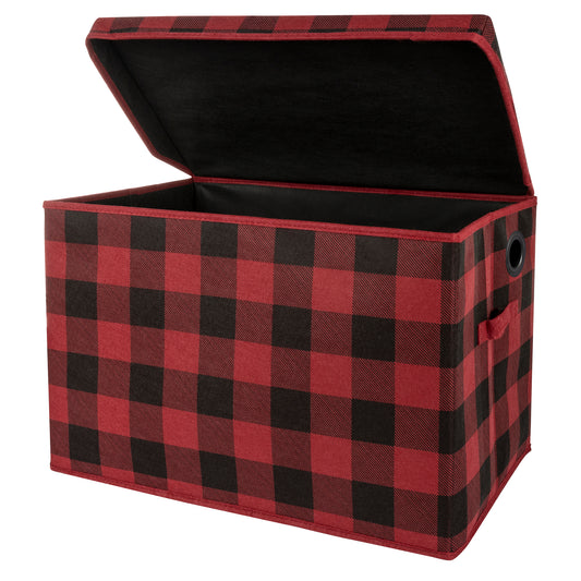 Buffalo Check Felt Toy Box by Sammy & Lou® Angled with lid open
