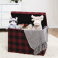 Buffalo Check Felt Toy Box by Sammy & Lou® with lid open with toys and stuffed animals peeking out