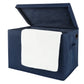 Navy Felt Toy Box by Sammy & Lou® Angled with lid open with white blanket peeking out