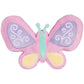 The butterfly plush toy is made of soft plush in light pink, light yellow, cool blue and orchid, and measures 9 inches wide.