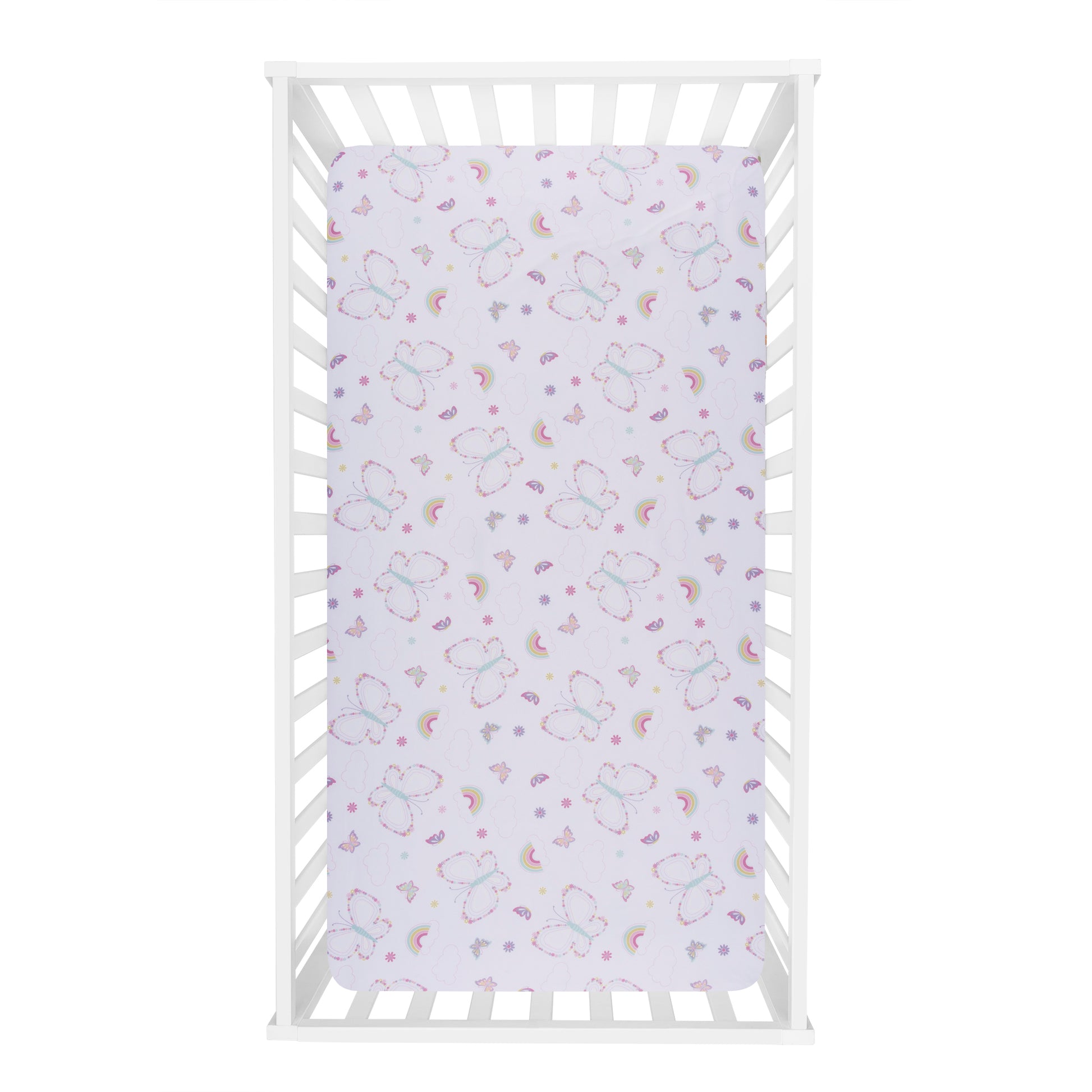  Floral Butterfly 4 Piece Crib Bedding Set; overhead view
