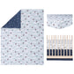 Air Travel 3 Piece Crib Bedding Set by Sammy & Lou® - 3 pieces laid out, includes crib quilt, crib sheet and crib skirt