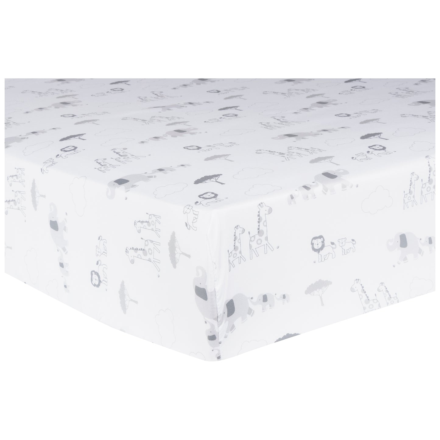 Fitted crib sheet fits standard crib mattress 28 in x 52 in with 8-inch-deep pockets and is fully elasticized for a secure fit.