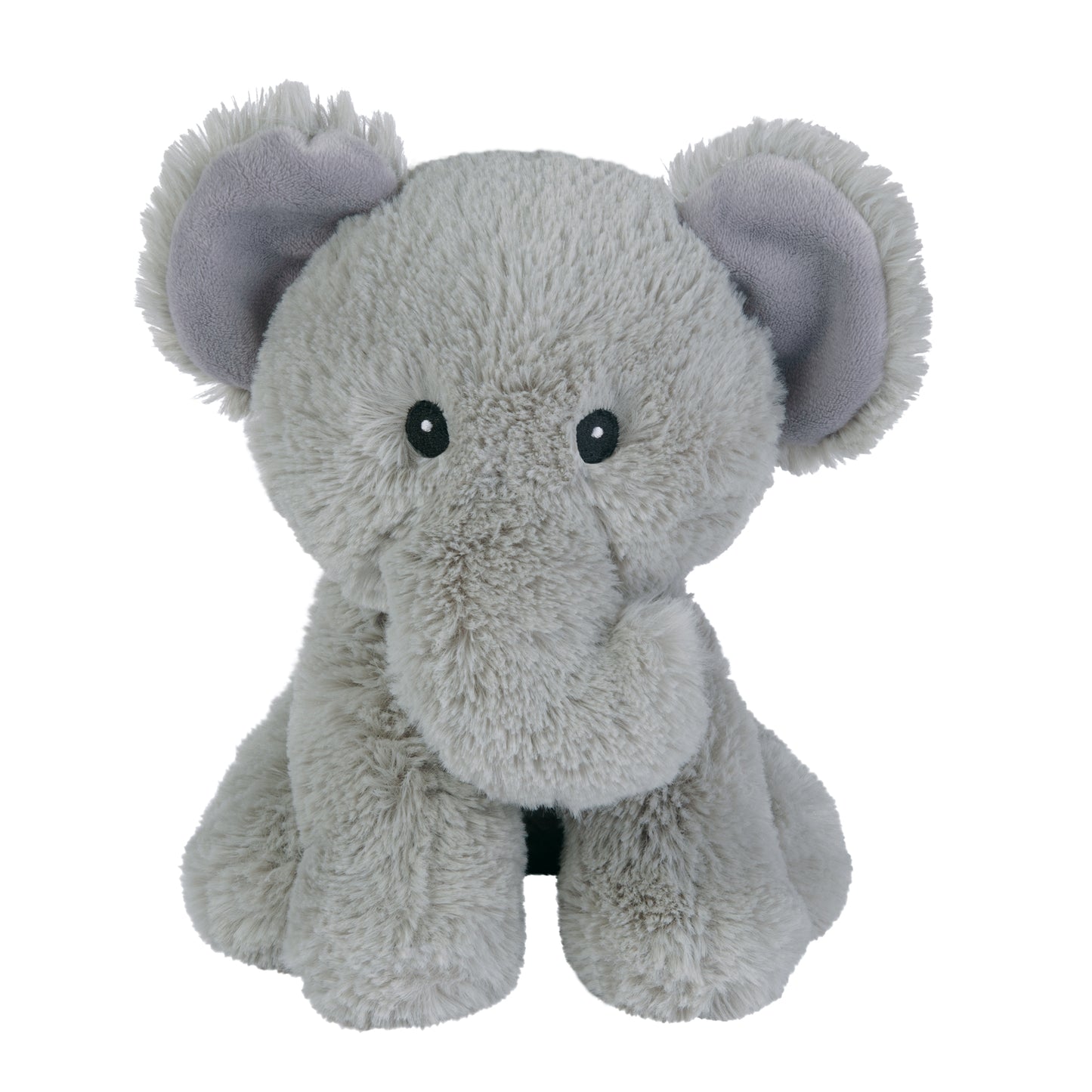 Elephant plush toy is made of soft glacier gray plush and measures 9 inches tall.