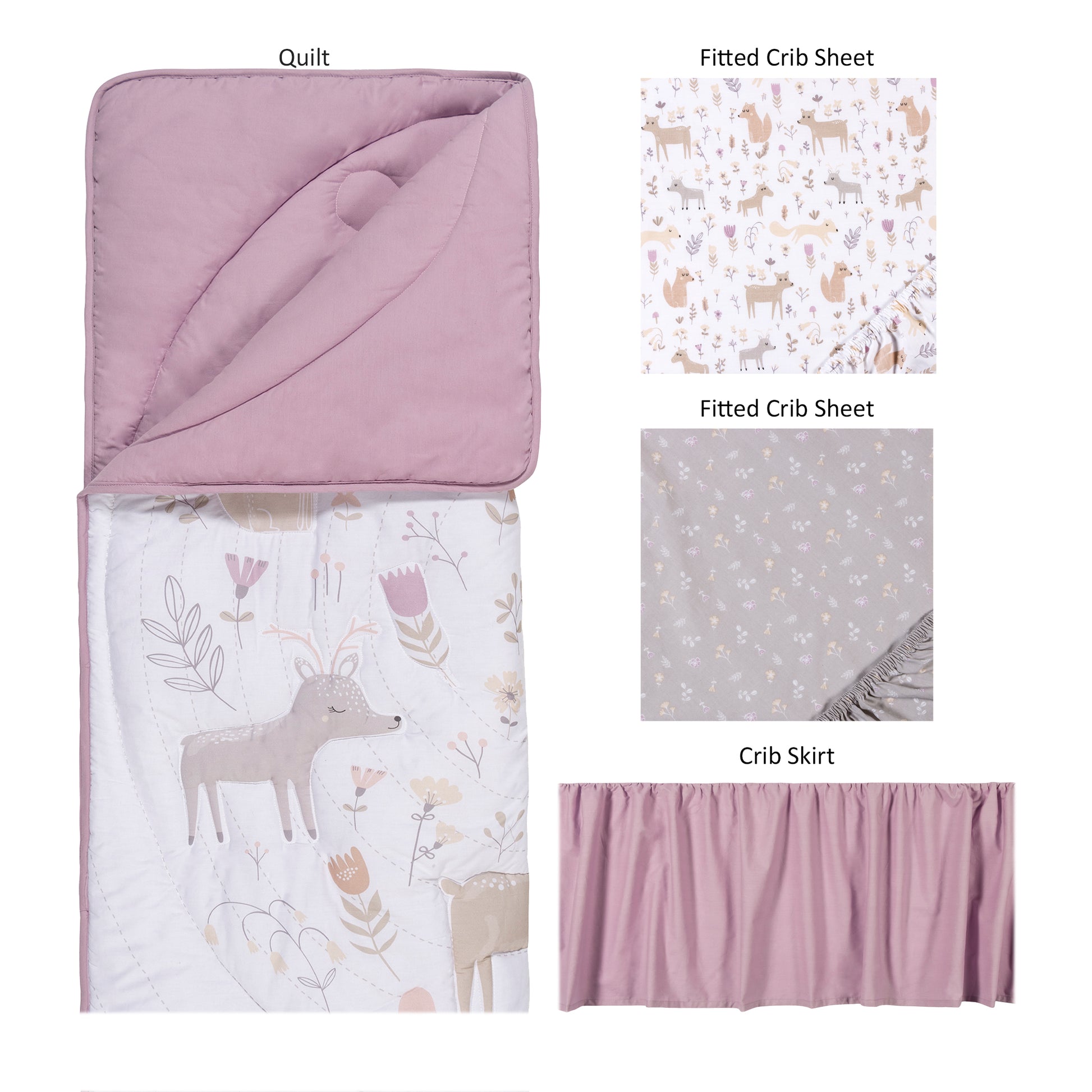  Forest Garden 4 Piece Crib Bedding Set; nursery quilt, crib sheet, crib sheet, crib skirt