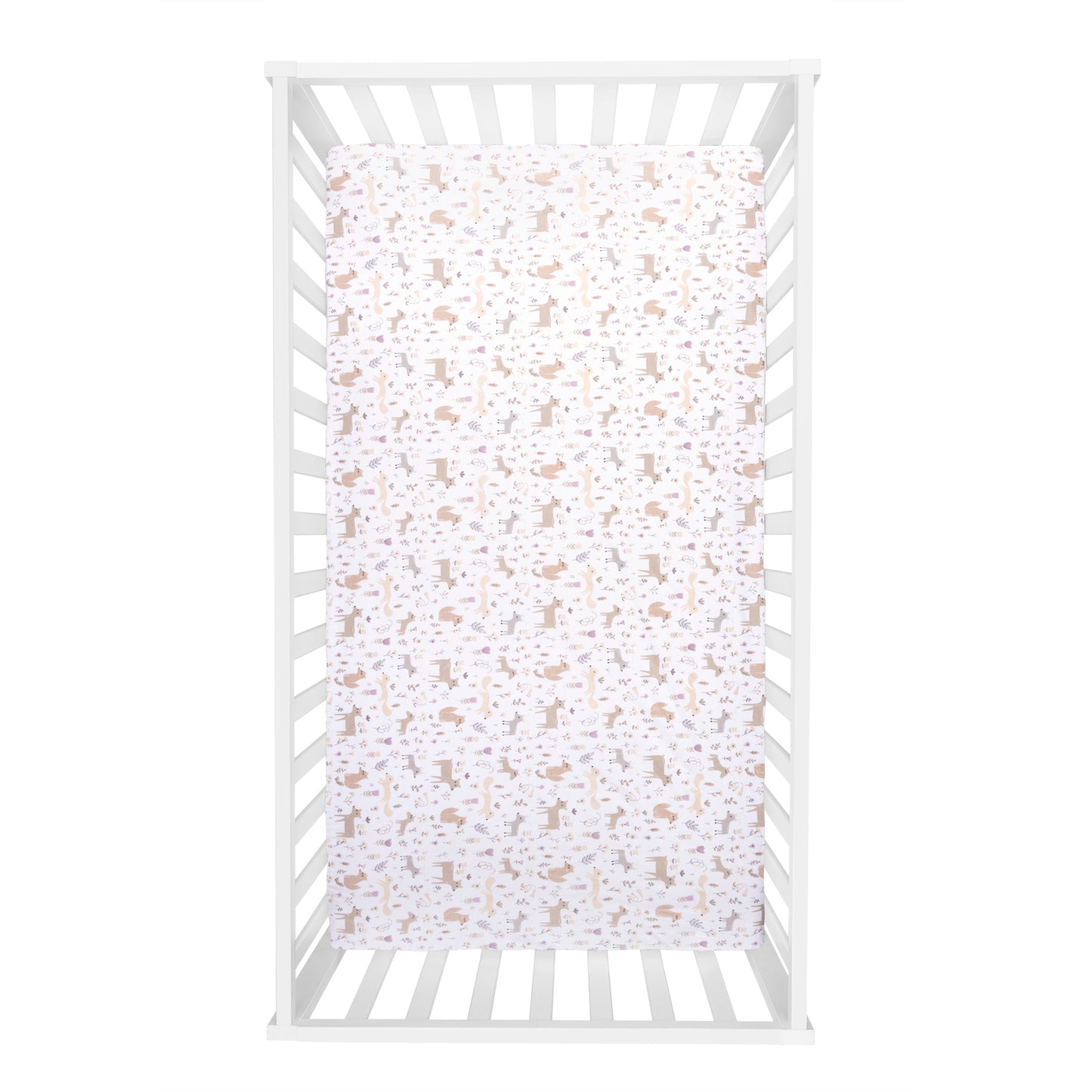 Second crib sheet features a forest animal print