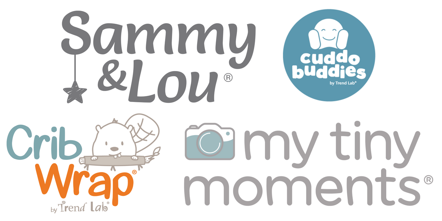 All of our Brand Logos - Sammy & Lou, Cuddo Buddies, CribWrap, My Tiny Moments.
