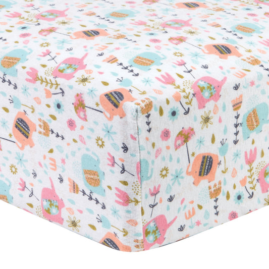 Playful Elephants Deluxe Flannel Fitted Crib Sheet - corner view