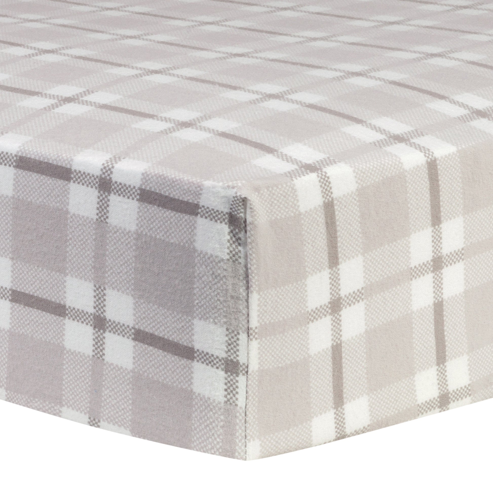 Gray Plaid Deluxe Flannel Fitted Crib Sheet - Corner View