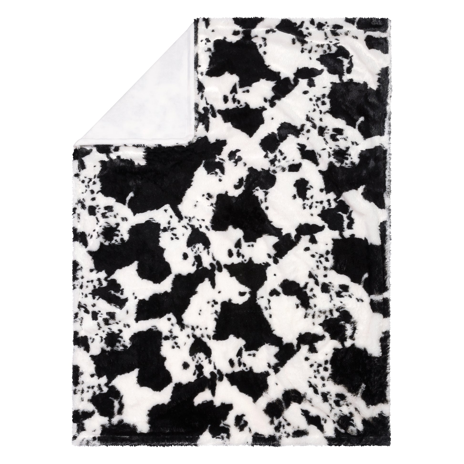 Cow Print Plush Baby Blanket with folded over corner