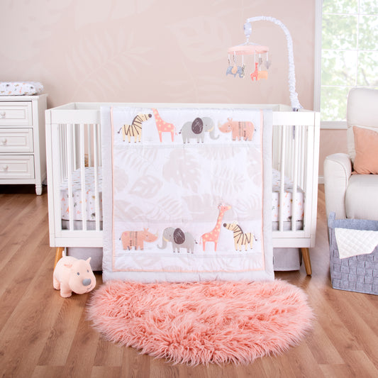 Sweet Jungle 3 Piece Crib Bedding Set on a crib in a stylized bedroom.