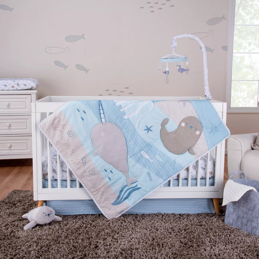 Sea Babies 3 Piece Crib Bedding Set in a stylized bedroom