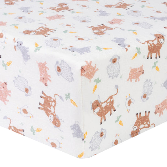 Farm Friends Deluxe Flannel Fitted Crib Sheet - Corner view