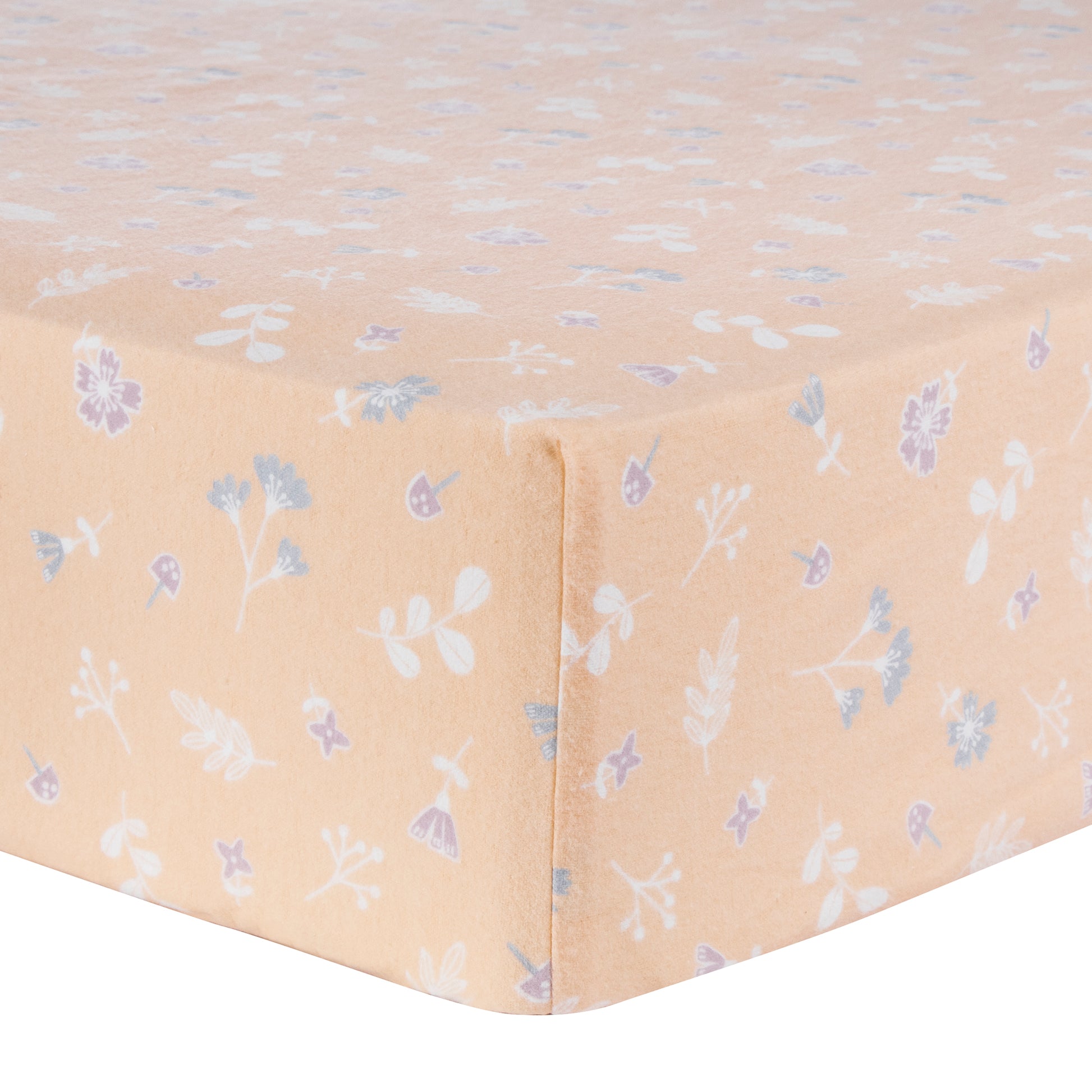 Floral Deluxe Flannel Fitted Crib Sheet - corner view up close