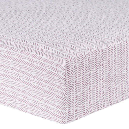 Lilac Herringbone Deluxe Flannel Fitted Crib Sheet - corner view