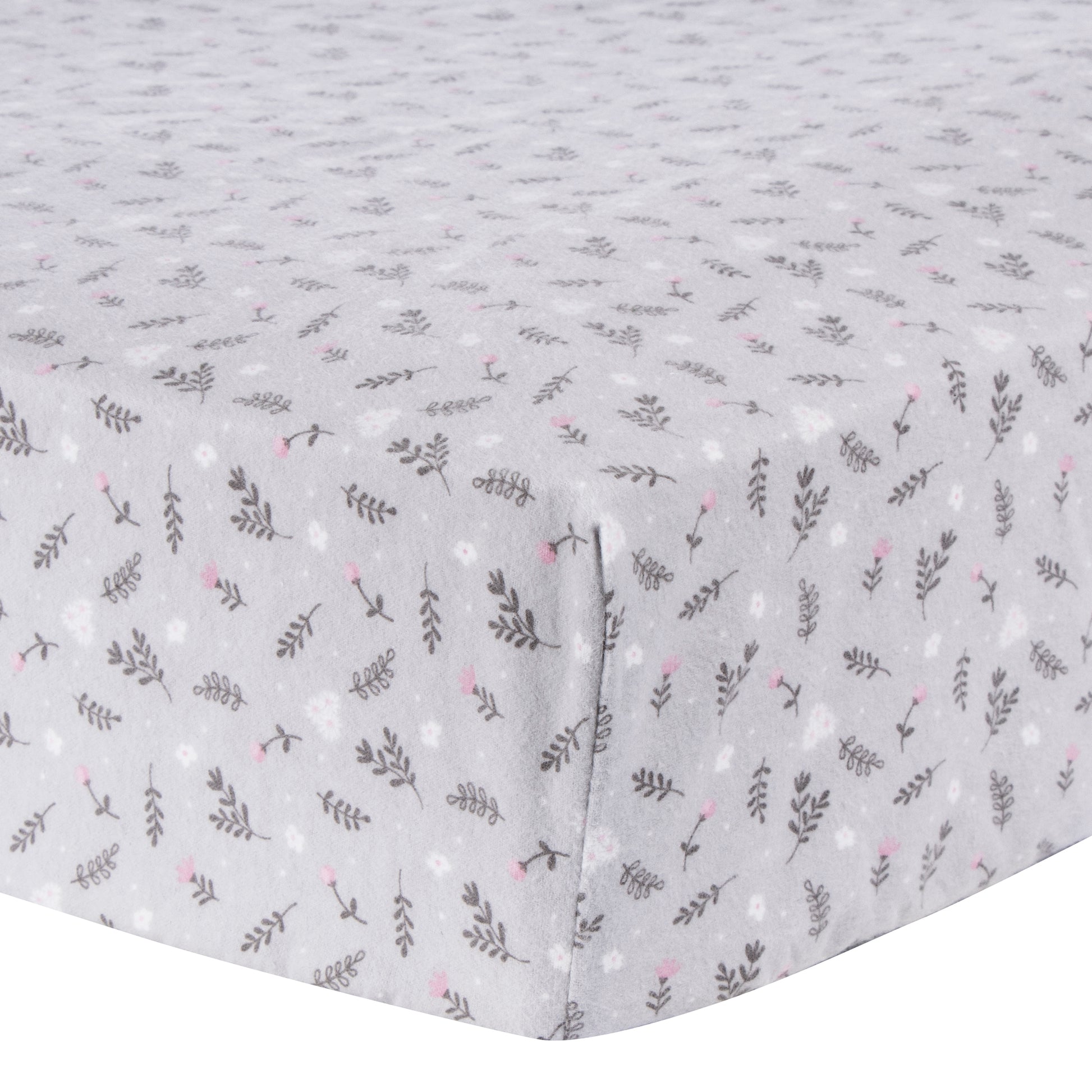 Gray Prairie Floral Deluxe Flannel Fitted Crib Sheet Corner Shot